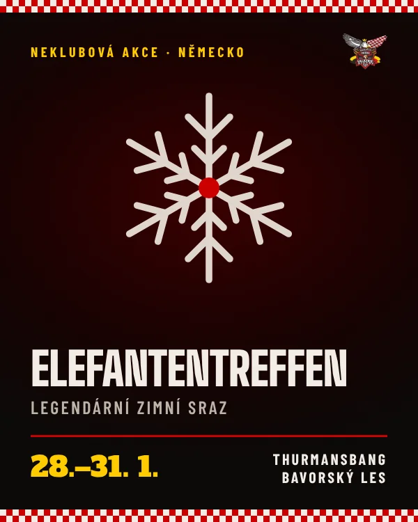 Elefantentreffen 2027 – plakát v barvách VRCC Moravia: sněhová vločka